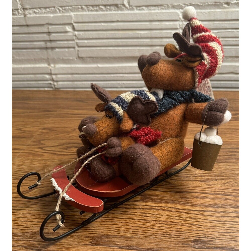 Northern Lights Adult & Child Moose Doll Figures On‎ Sled Christmas Decorations